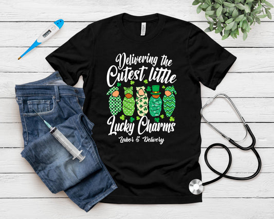 Labor Delivery Lucky Charm Nurse Shamrock St Patrick's Day T-Shirt