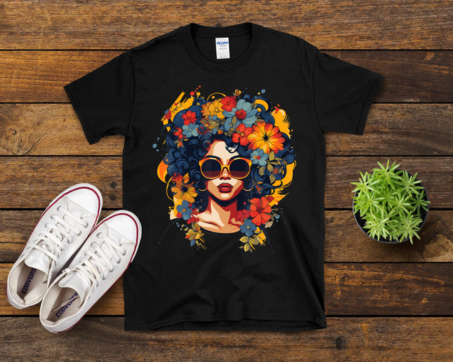 Black History T Shrits For Women Afro Flower Hair Juneteenth T-Shirt