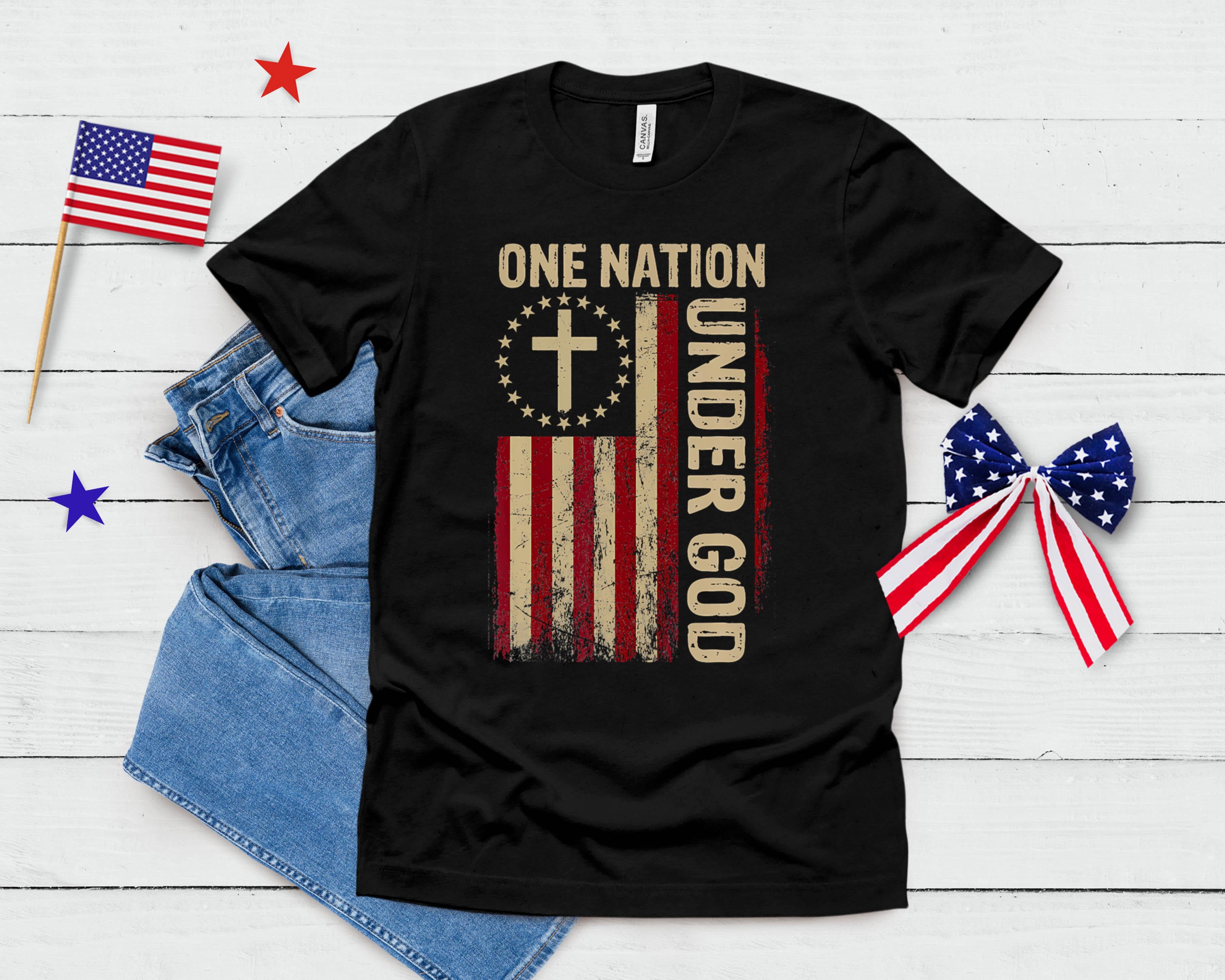 One Nation Under God Flag 4th Of July Patriotic Christian T-Shirt
