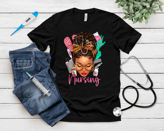 Black Melanin Nurse Black History Month Afro Hair T-Shirt