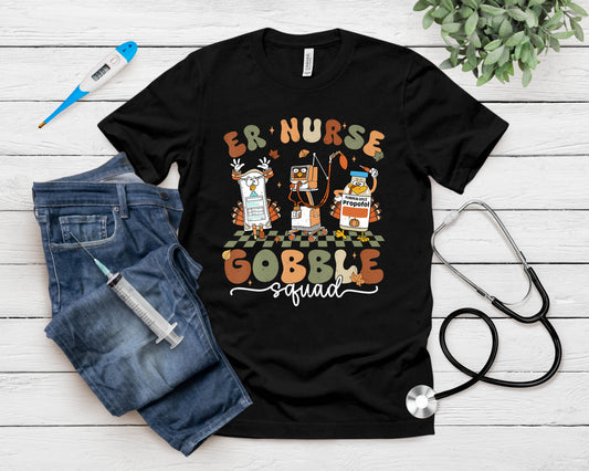 Er Nurse Gobble Squad Er Nurse Turkey Lover Thanksgiving T-Shirt