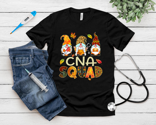 Cna Squad Gnome Nurse Leopard Thanksgiving Fall Stethoscope T-Shirt