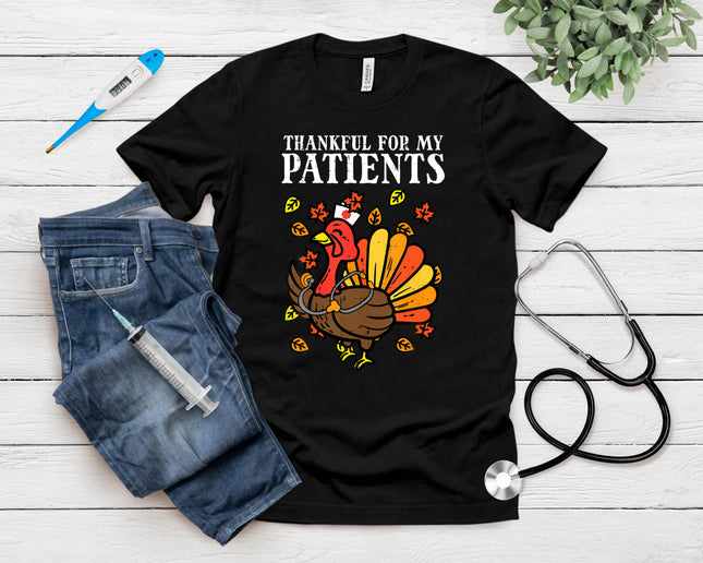 Thankful For Patients Turkey Nurse Thanksgiving Fall Scrub T-Shirt
