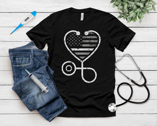 Corrections Nurse Thin Grey Line Heart Flag T-Shirt