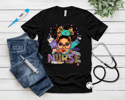 Black Strong Nurse Afro Love Melanin African American Women T-Shirt
