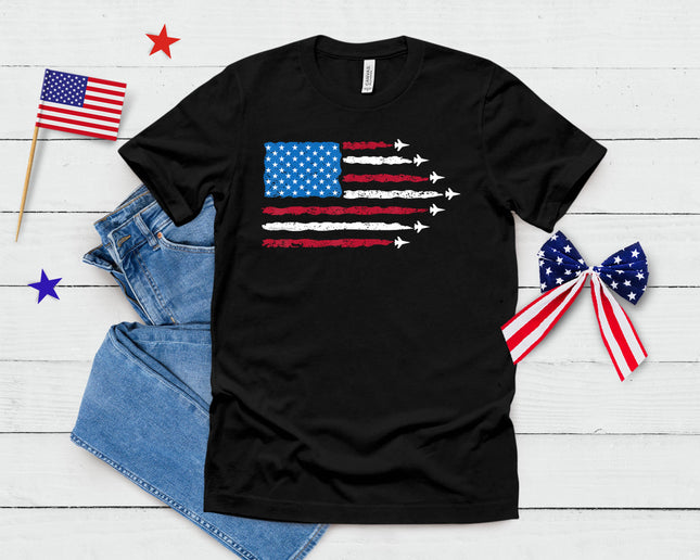 Patriotic Red White Blue Usa Flag Fighter Jets 4th Of July T-Shirt