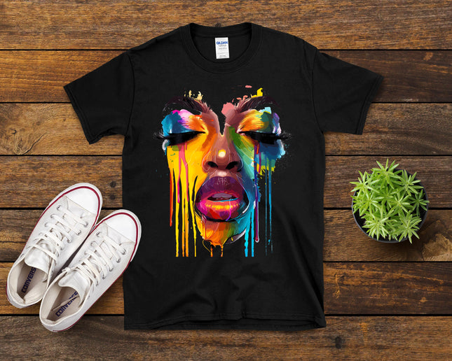 Cool African Woman Afro Color Painted Face Juneteenth Vibes T-Shirt