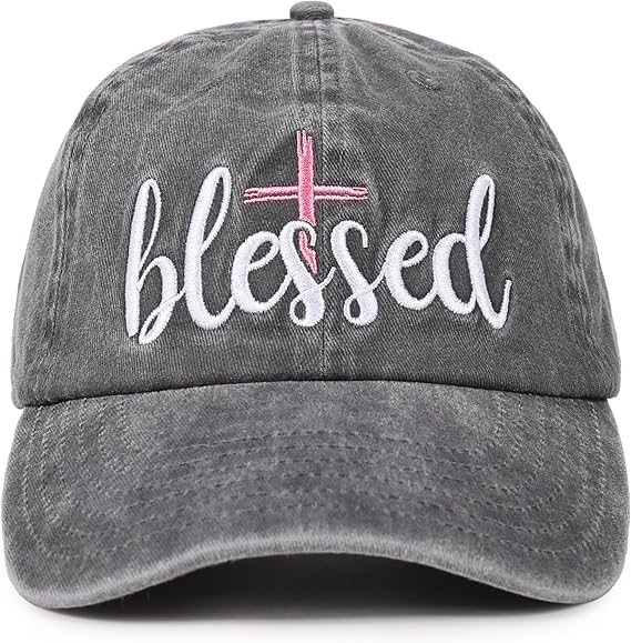 Blessed Hat for Women, Adjustable Vintage Christian Baseball Cap Washed Cotton Embroidered Hat