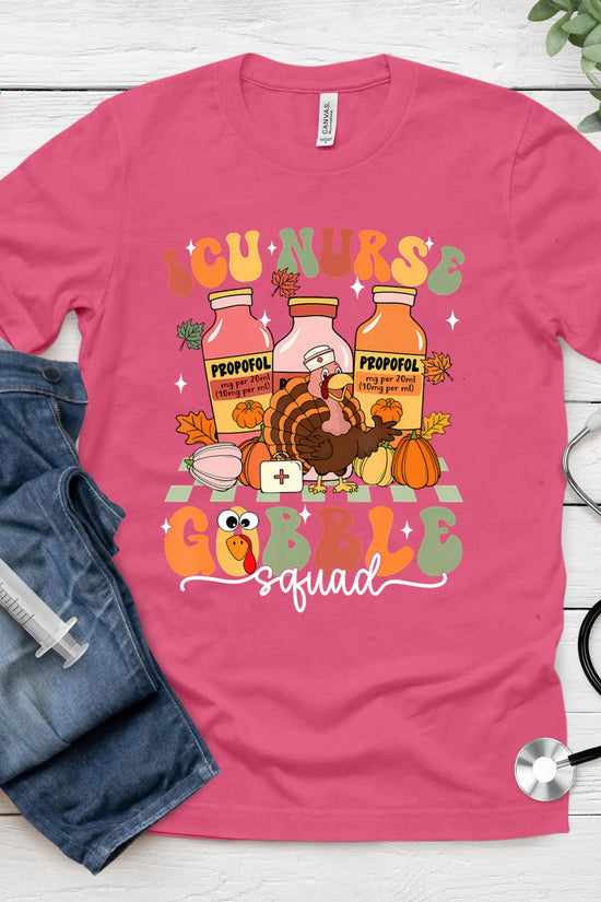 Thanksgiving Icu Nurse Gobble Squad Fall Scrub T-Shirt