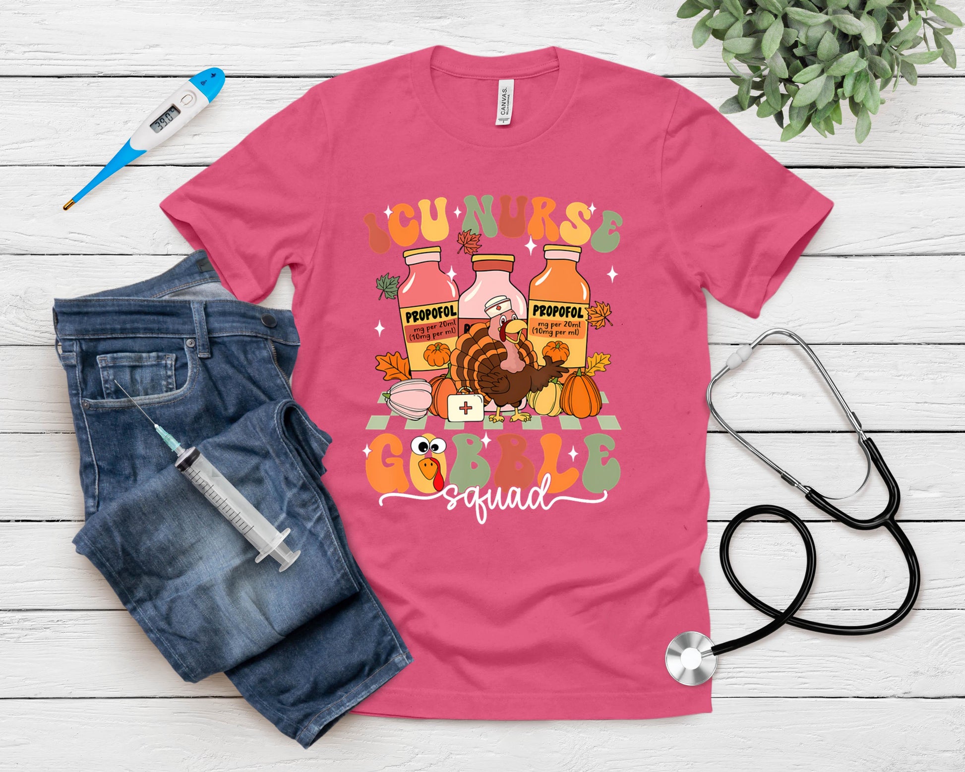 Thanksgiving Icu Nurse Gobble Squad Fall Scrub T-Shirt