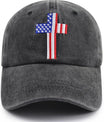 Christian American Flag Cross Jesus Hat, Adjustable Embroidered US Independence Day Patriotic Baseball Cap