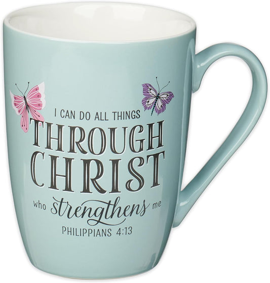 Christian Art Gifts Blue Butterfly Ceramic Coffee Mug – 12 oz, Microwave and Dishwasher-safe Inspirational Scripture Coffee and Tea Mug with Bible Verse