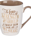 Christian Art Gifts Caramel Brown Ceramic Coffee Mug – 12 oz - The Lord is My Strength – Psalm 28:7