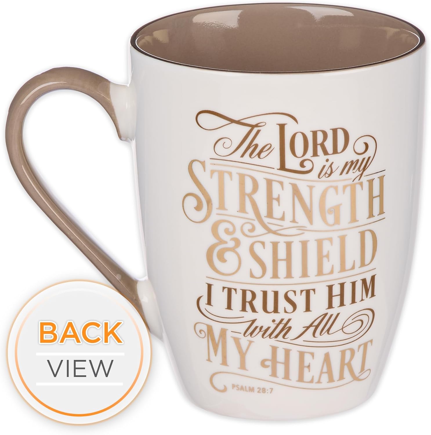 Christian Art Gifts Caramel Brown Ceramic Coffee Mug – 12 oz - The Lord is My Strength – Psalm 28:7