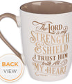 Christian Art Gifts Caramel Brown Ceramic Coffee Mug – 12 oz - The Lord is My Strength – Psalm 28:7