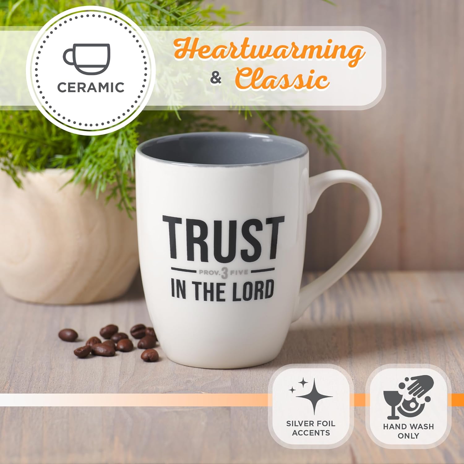 Christian Art Gifts Inspirational Ceramic Coffee & Tea Mug for Men & Women, Trust in the Lord Encouraging Bible Verse Proverb