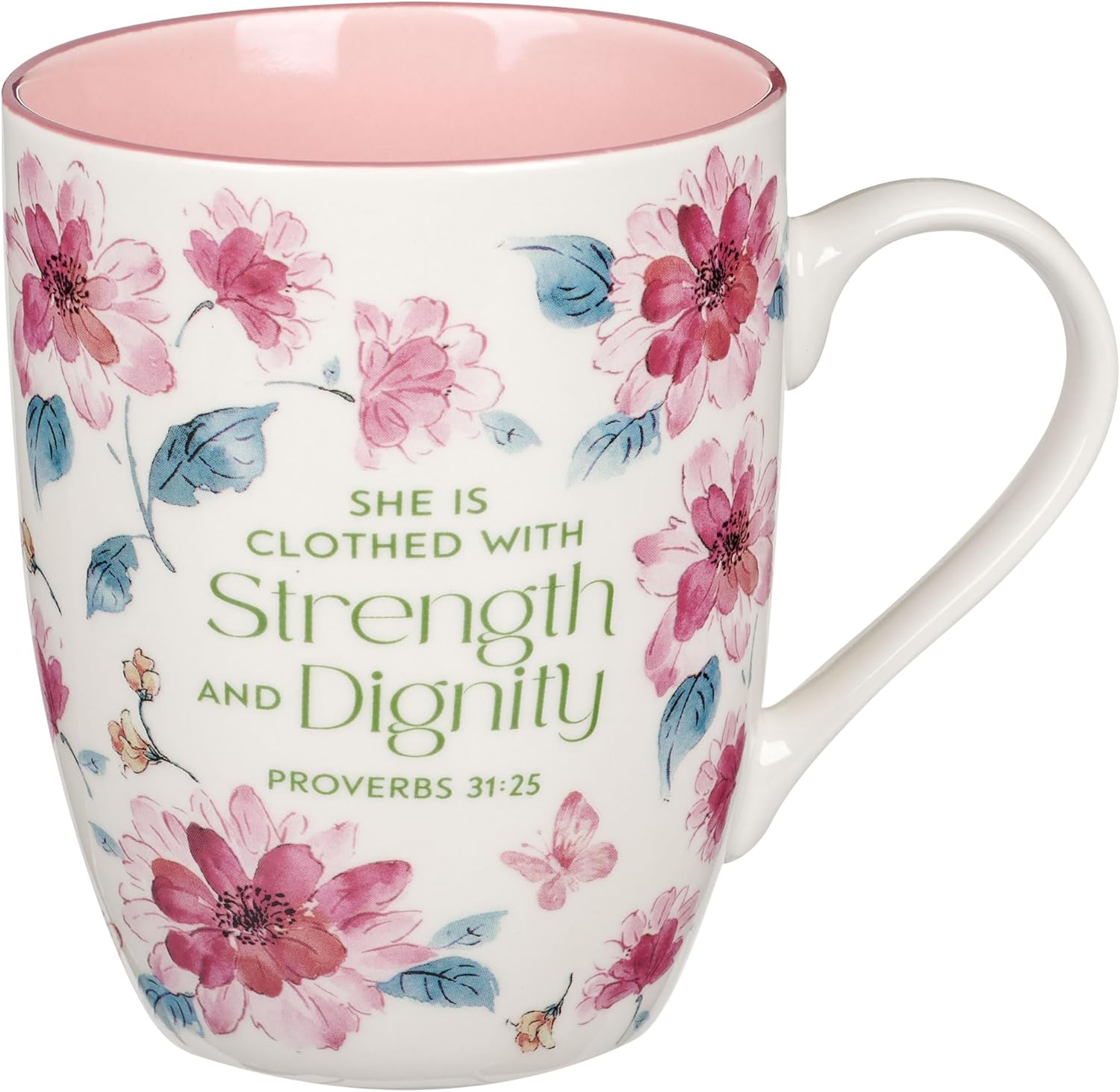 Christian Art Gifts Inspirational Ceramic Coffee & Tea Mug for Women, Strength & Dignity Encouraging Bible Verse Proverb