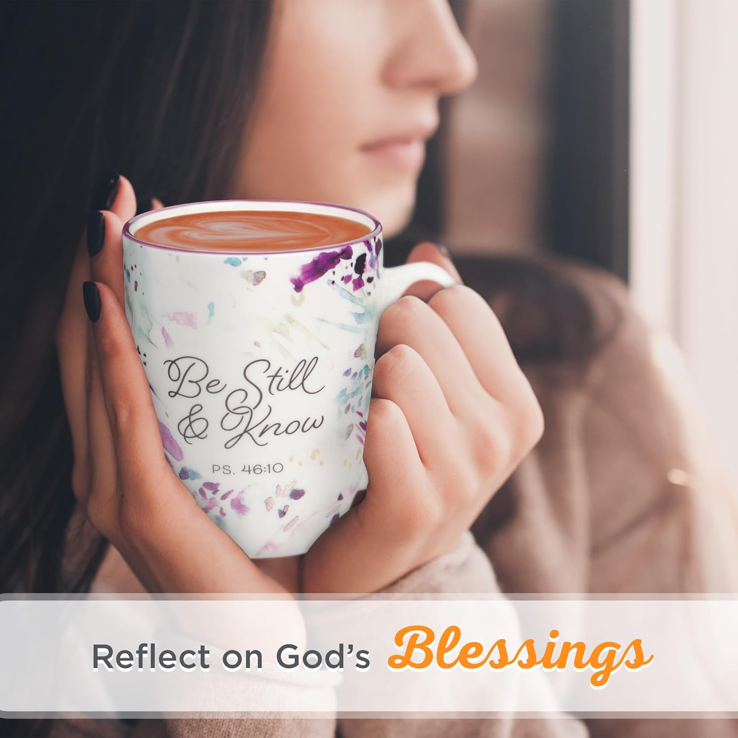 Christian Art Gifts Inspirational Ceramic Coffee & Tea Scripture Mug for Women, Be Still & Know Psalm Encouraging Bible Verse