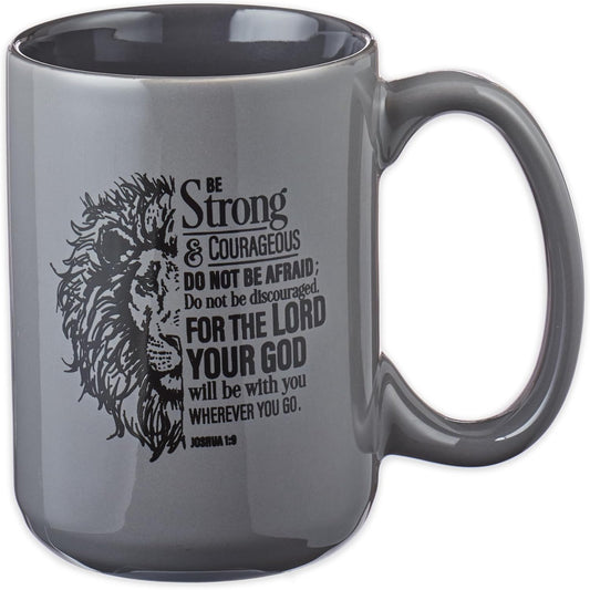 Christian Art Gifts Lion Gray Ceramic Coffee Mug – 14 oz