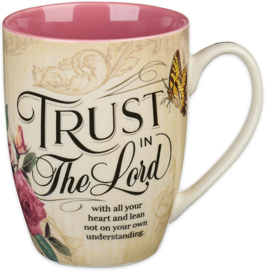 Christian Art Gifts Pink Rose Floral & Yellow Butterfly Ceramic Coffee Mug – 12 oz