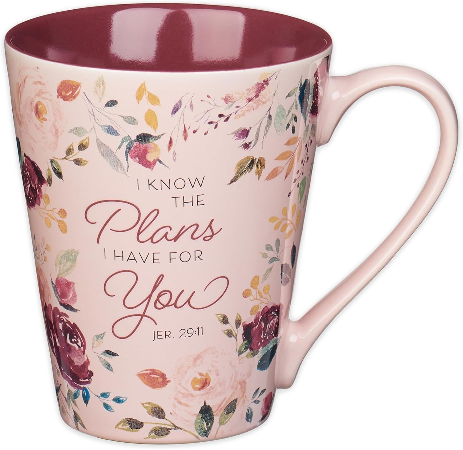 Christian Art Gifts Plum Floral Ceramic Coffee Mug – 14 oz