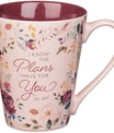 Christian Art Gifts Plum Floral Ceramic Coffee Mug – 14 oz