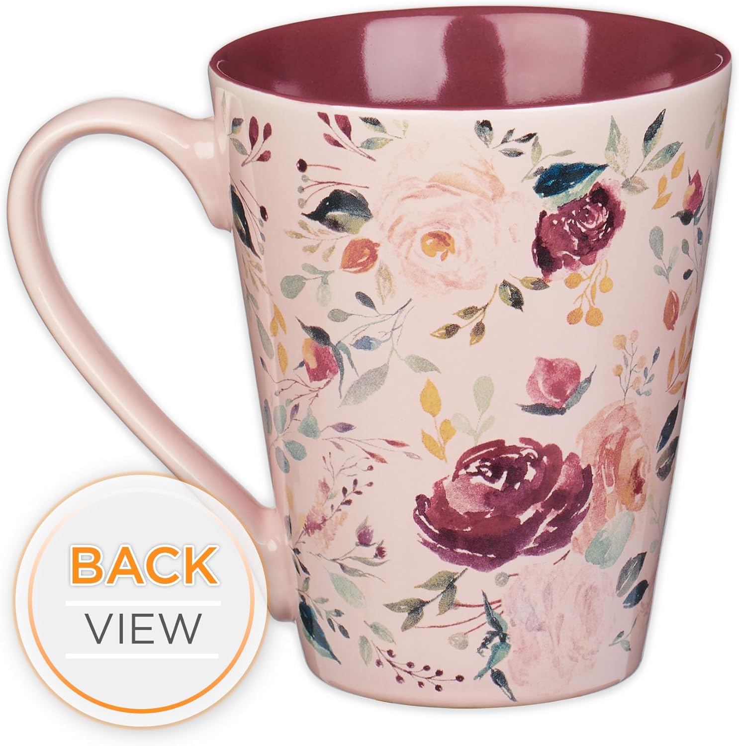 Christian Art Gifts Plum Floral Ceramic Coffee Mug – 14 oz