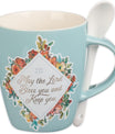 Christian Art Gifts Scripture Coffee and Tea Mug with Ceramic Spoon Set for Women, May the Lord Bless You