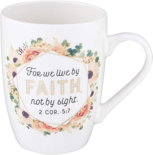 Christian Art Gifts White Floral Ceramic Coffee Mug – 12 oz