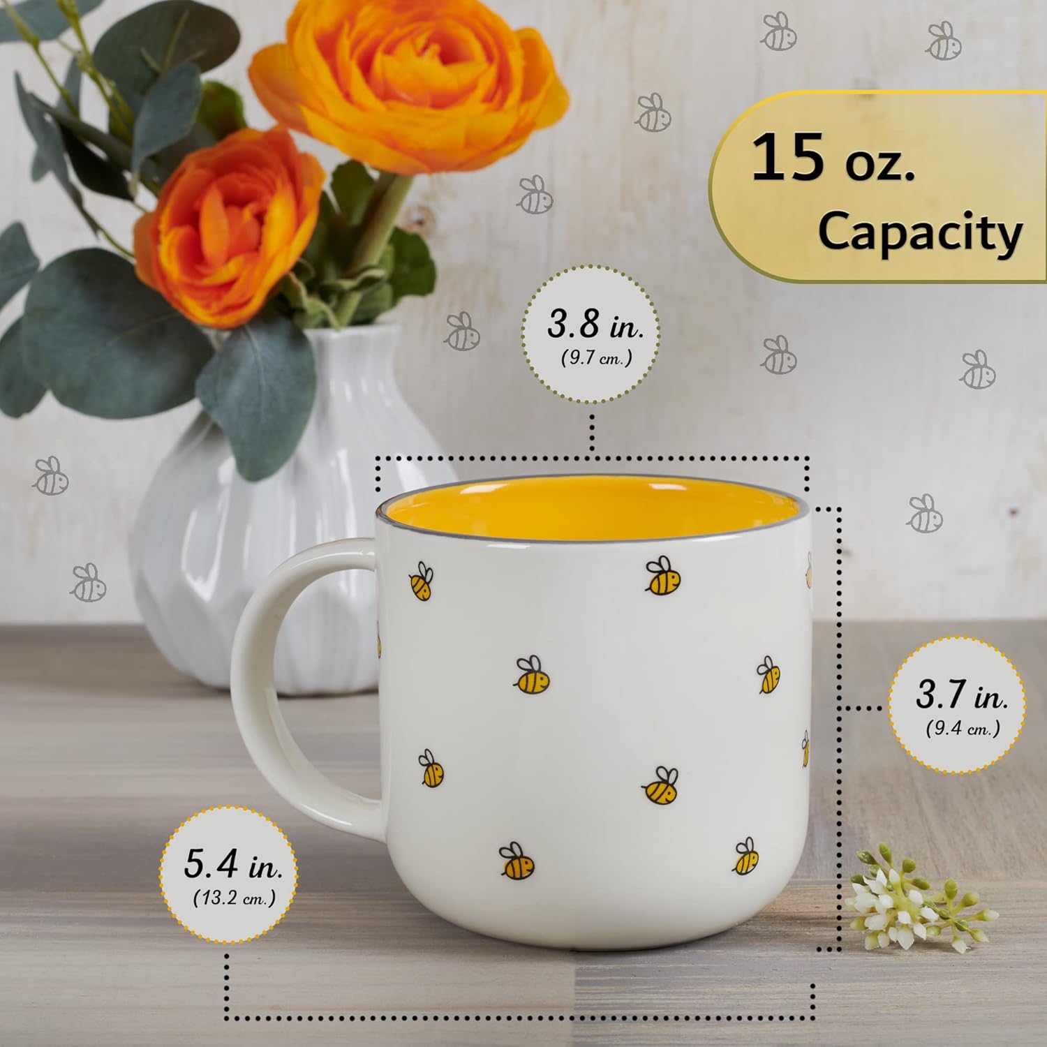 Christian Art Gifts Yellow Bumble Bee Ceramic Coffee Mug – 15 oz