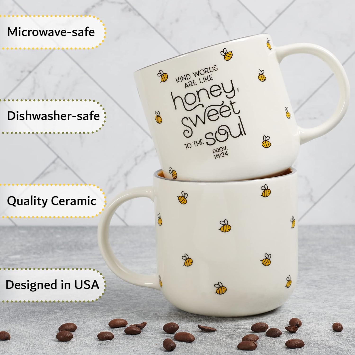 Christian Art Gifts Yellow Bumble Bee Ceramic Coffee Mug – 15 oz