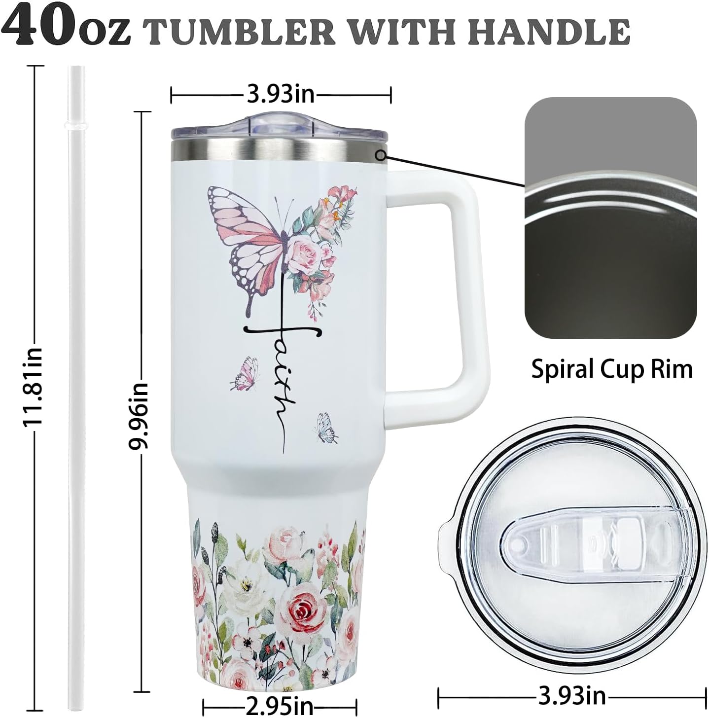 Christian Gifts For Women Religious Gifts Encouraging Inspiration Gifts For Elderly Women - 40oz Christian Tumblers With Handle Straw and Lid Faith Tumbler Cup Christian Travel Coffee Mug