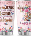 Christian Gifts, Tumbler 20 Oz With Lid And Straw, Religious Flower Women For Tumblers Floral, Jesus Coffee