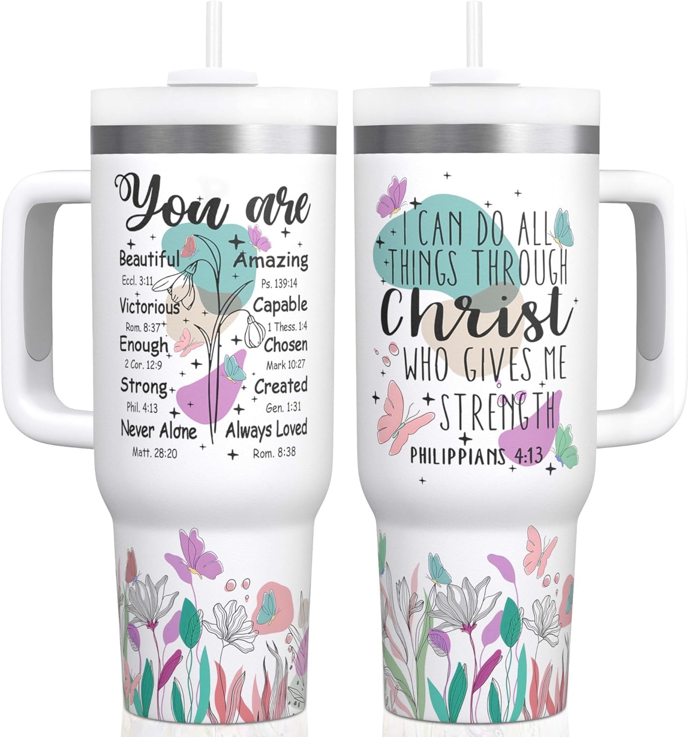 Christian Gifts for Women - Christian Bible Tumblers 30 Oz for Women With Handle and Straw - Religious Coffee Tumbler - Christian Drinking Cup Gifts for Women Faith - Jesus Coffee Tumbler