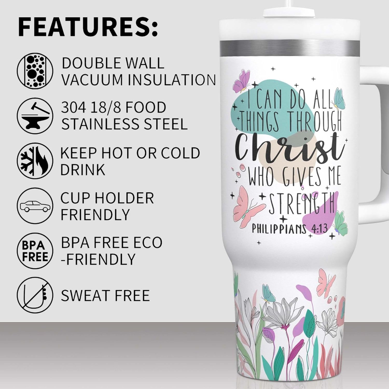 Christian Gifts for Women - Christian Bible Tumblers 30 Oz for Women With Handle and Straw - Religious Coffee Tumbler - Christian Drinking Cup Gifts for Women Faith - Jesus Coffee Tumbler