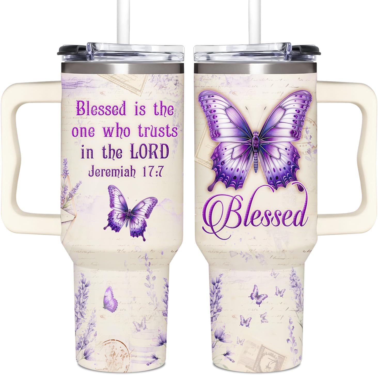 Christian Gifts for Women - Purple Butterfly Gifts For Women - Faith, Religious Gifts For Women On Birthday, Christmas, Mothers Day - Purple Butterfly 40 Oz Tumbler With Handle