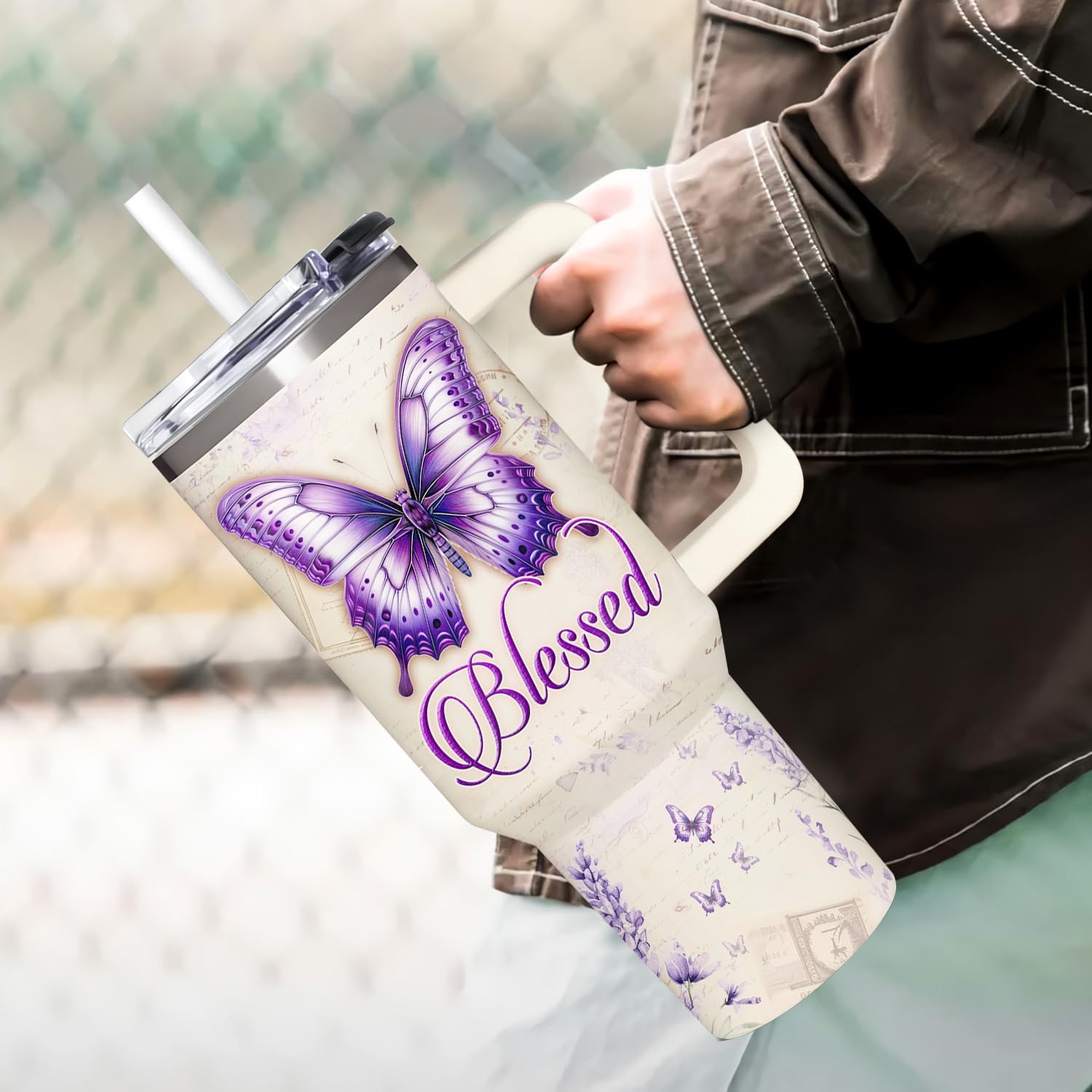 Christian Gifts for Women - Purple Butterfly Gifts For Women - Faith, Religious Gifts For Women On Birthday, Christmas, Mothers Day - Purple Butterfly 40 Oz Tumbler With Handle