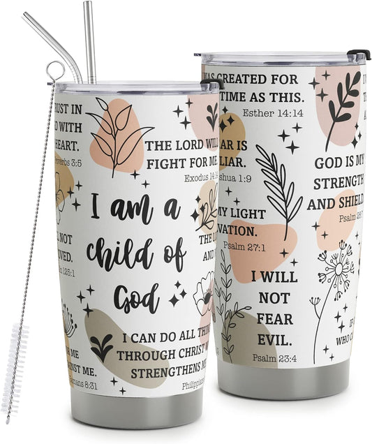 Christian Gifts for Women - Stainless Steel I Am a Child of God Tumbler Cup 20oz - Christian Faith Jesus God Bible Verse Religious Gifts