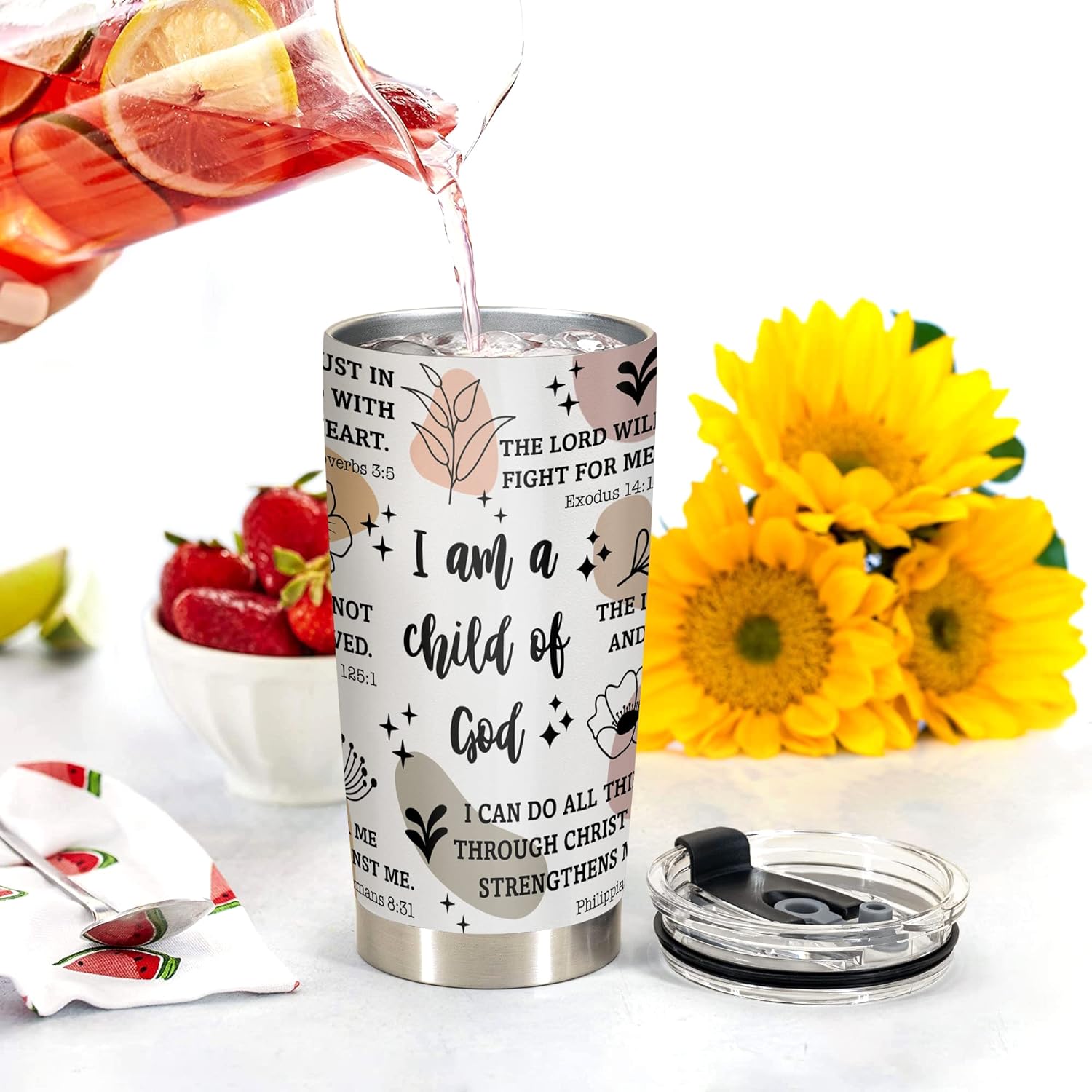 Christian Gifts for Women - Stainless Steel I Am a Child of God Tumbler Cup 20oz - Christian Faith Jesus God Bible Verse Religious Gifts