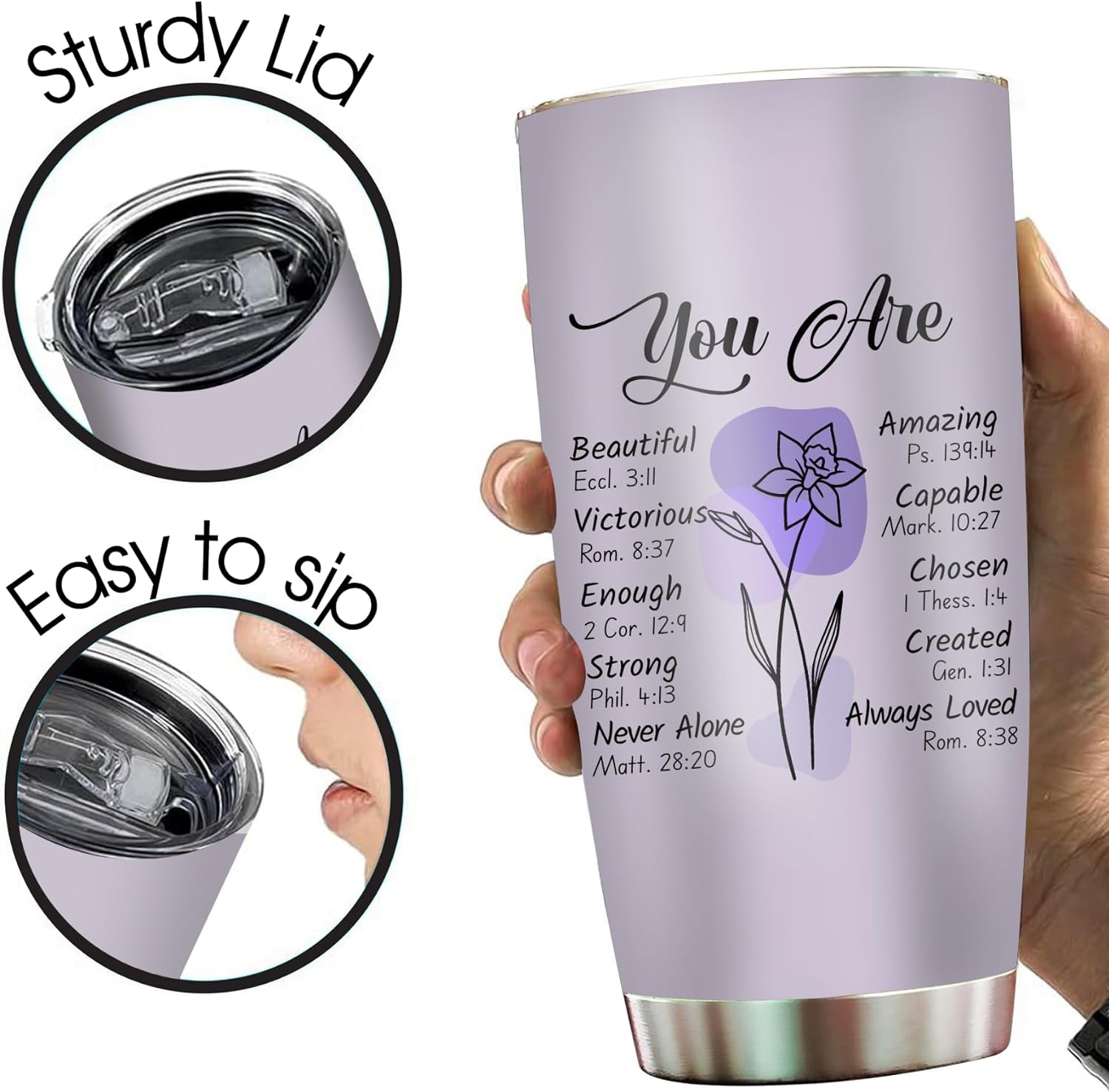 Christian Gifts for Women Faith - Christian Tumblers for Women Bible Gifts - Christian Tumbler Religious Gifts Spiritual Encouragement Inspirational Gifts for Women Stainless Steel Tumbler 20oz