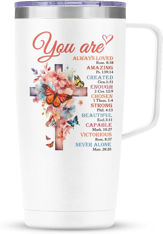 Christian Gifts for Women Faith Bible Inspirational Tumbler with Handle 20oz Tumblers Coffee Travel Mug Inspirational Gifts for Women Birthday Christmas