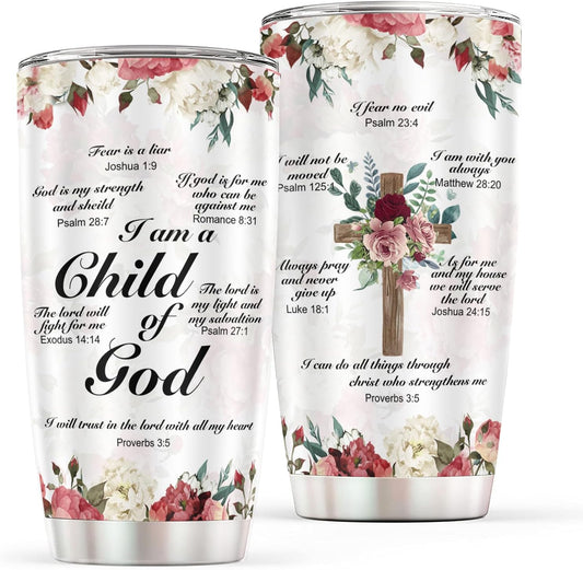 Christian Gifts for Women Faith Birthday Gifts for Women Religious Cup, I Am a Child of God Cup 20 oz - Religious Gifts for Women - Catholic Gifts Inspirational Gifts - Christian Tumblers for Women