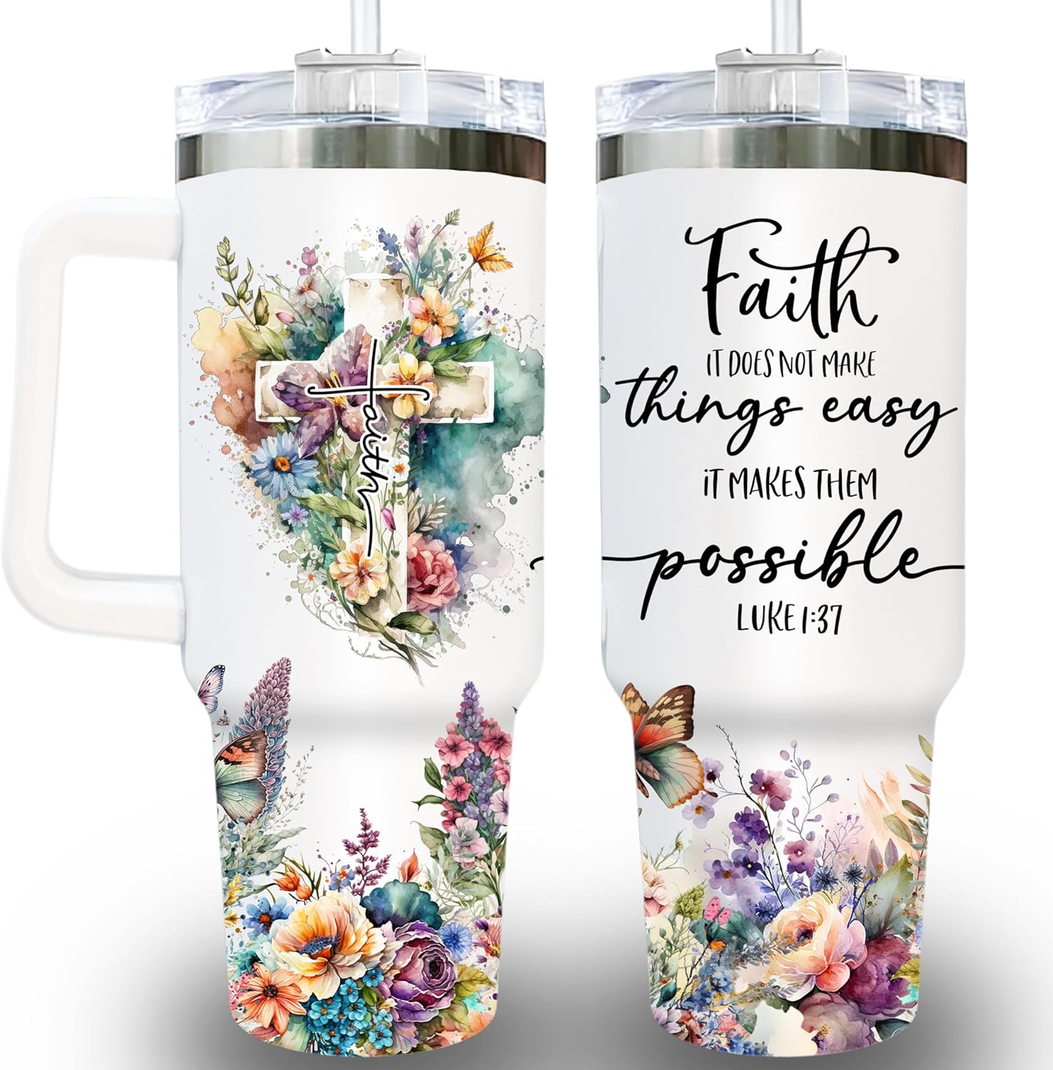 Christian Gifts for Women Tumbler 40 Oz With Handle & Straw - Faith Gifts Christian Tumblers Bible Gifts - Encouragement Inspirational Gifts for Women - Religious Birthday, Christmas Gifts for Friends