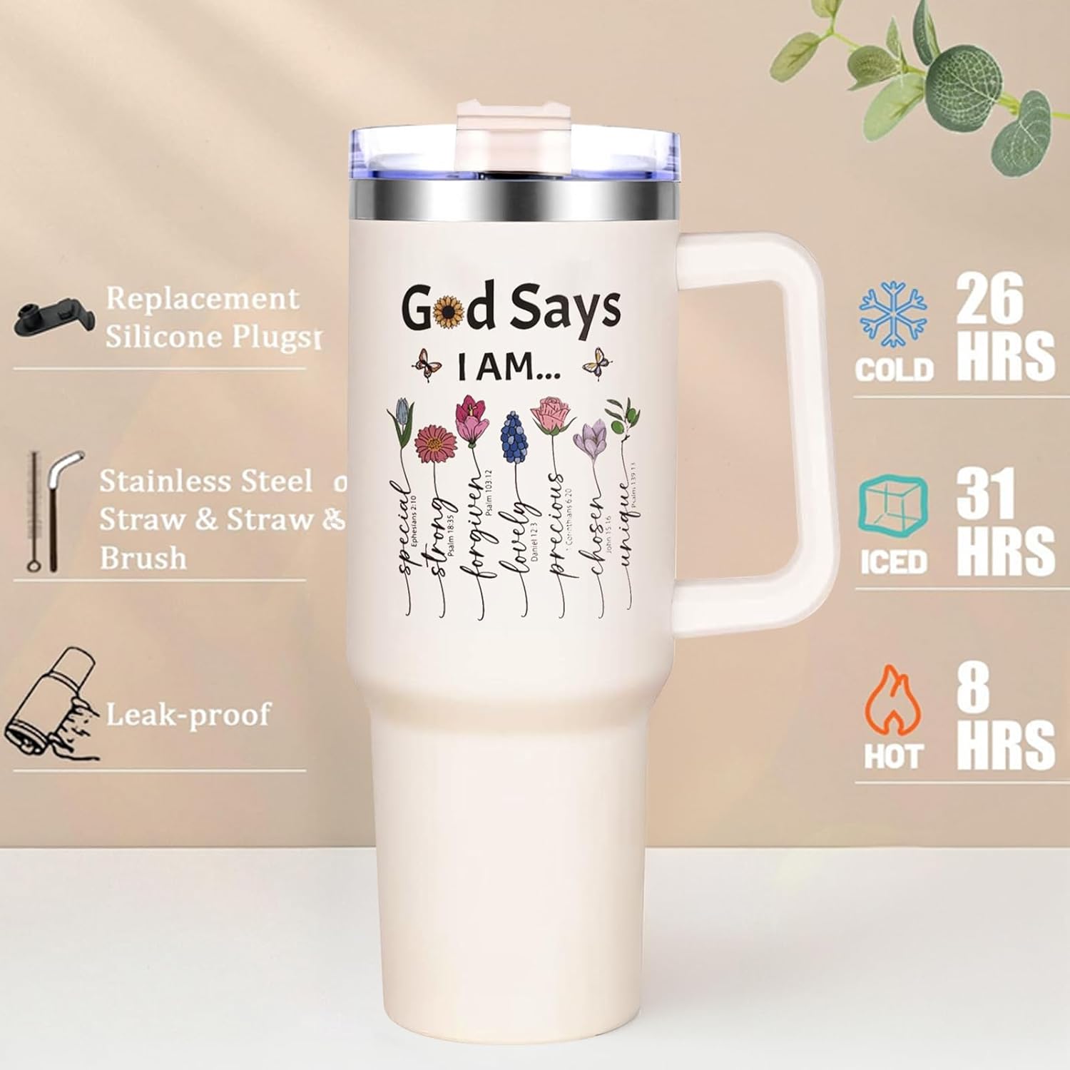 Christian Gifts for Women, Christian Gifts for Women Faith, God Says I am 40 oz Tumbler with Makeup Bag, Mothers Day Gifts Birthday Gifts Religious Gifts for Women Mom Sister