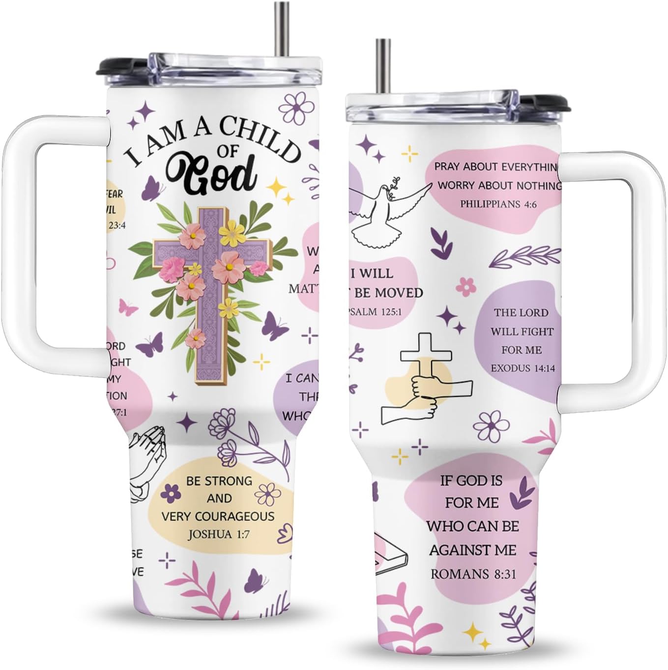 Christian Gifts for Women, I Am a Child of God 40 Oz Tumbler with Handle & Straw, Religious Faith Inspirational Bible Verses Jesus Gifts for Women, Christmas Thanksgiving Day Birthday Gift