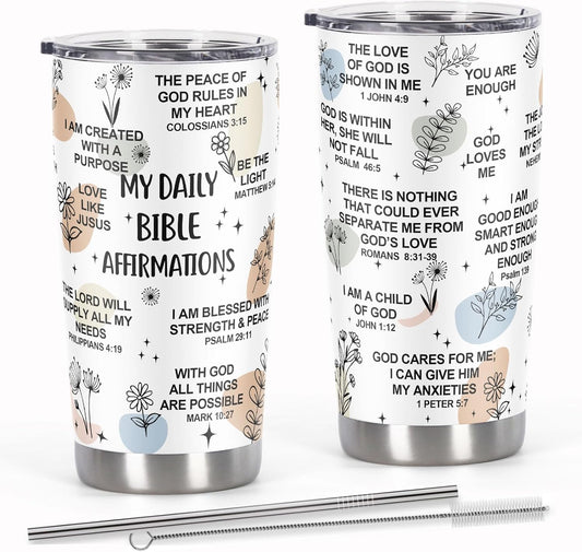 Christian Gifts for Women, My Daily Bible Affirmation 20 Oz Inspirational Bible Verse Tumbler Coffee Cup, Faith Religious Gift