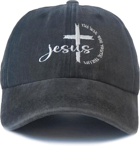 Christian Jesus Cross Hat Embroidered Adjustable Washed Religious Faith Baseball Caps