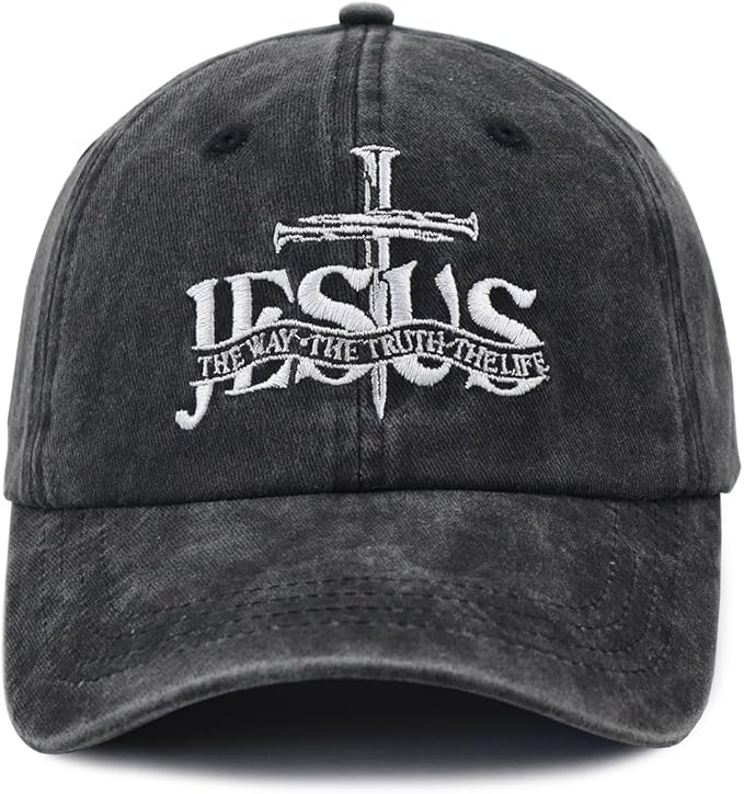 Christian Jesus Hat for Men Women, Adjustable Embroidered Cotton The Way The Truth The Life Baseball Cap