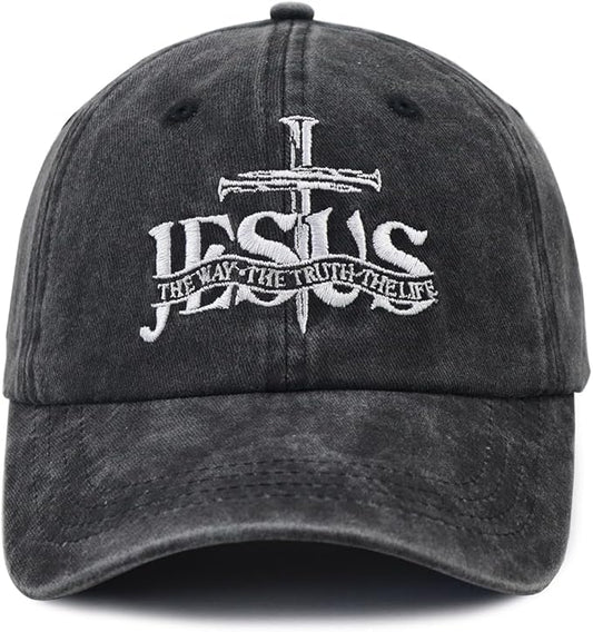 Christian Jesus Hat for Men Women, Adjustable Embroidered Cotton The Way The Truth The Life Baseball Cap