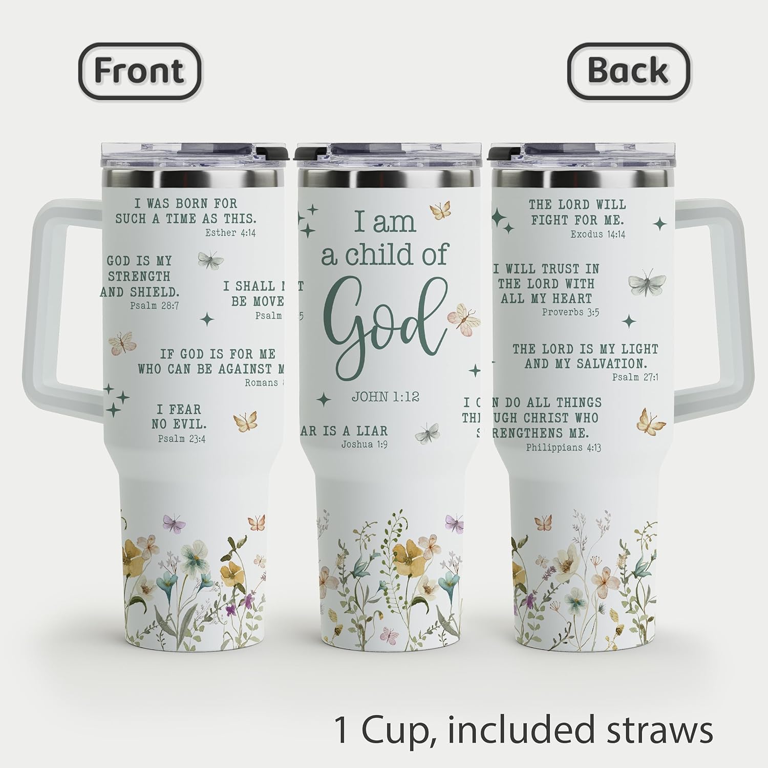 Christian Tumbler - Gifts for Christian Women - Bible Emergency Tumber - Motivational Coffee Tumbler - Gift Ideas for Christian Women, Friend, Coworkers - I Am A Child of God 40oz Tumbler with Handle